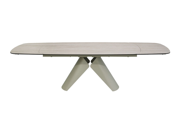 Leoni 180-280cm Champagne & Travertine Ceramic Marble Side Extending Dining Table