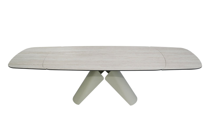 Leoni 180-280cm Champagne & Travertine Ceramic Marble Side Extending Dining Table