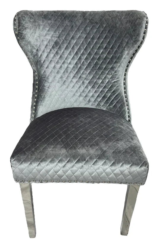 Louis Pandora Gold Chrome Marble Dining Table And Valente Shimmer Lion Dining Chairs