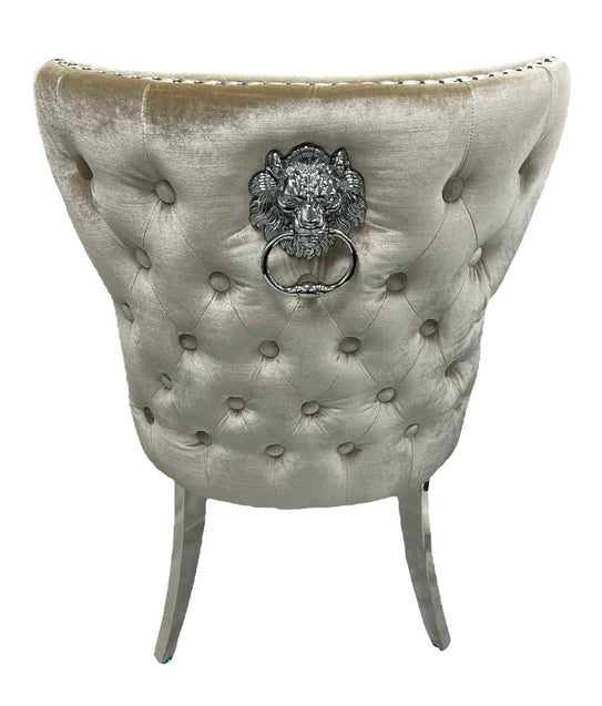 Arianna Pandora Marble & Chrome Dining Table With Valente Lion Knocker Chairs