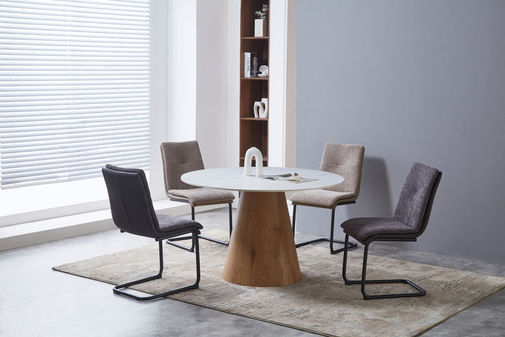 Lilian 120cm Walnut & White Ceramic Round Marble Dining Table
