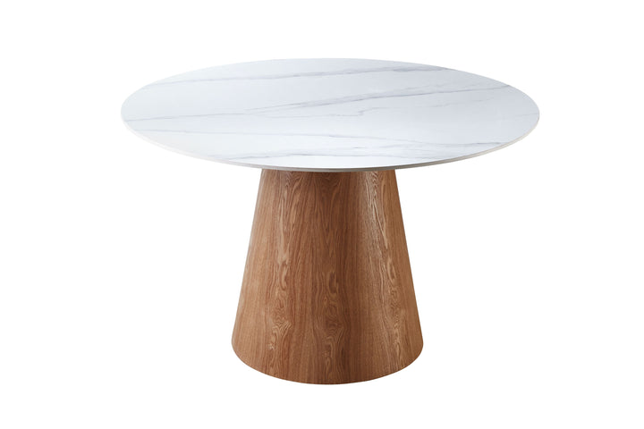 Lilian 120cm Walnut & White Ceramic Round Marble Dining Table