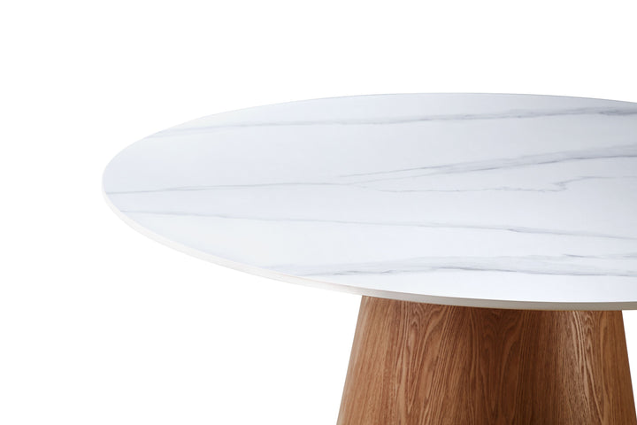 Lilian 120cm Walnut & White Ceramic Round Marble Dining Table