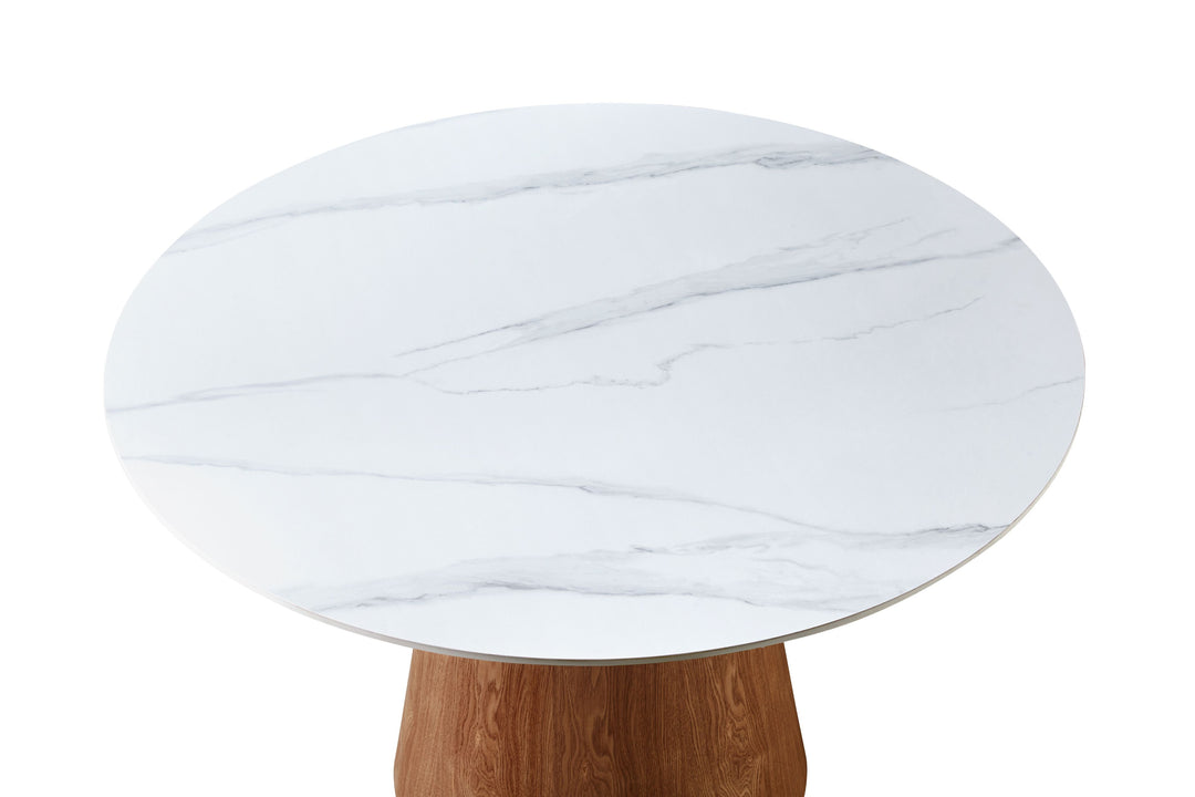 Lilian 120cm Walnut & White Ceramic Round Marble Dining Table