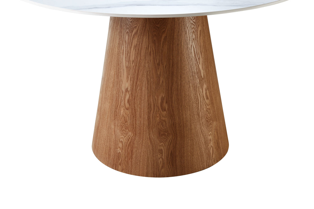 Lilian 120cm Walnut & White Ceramic Round Marble Dining Table
