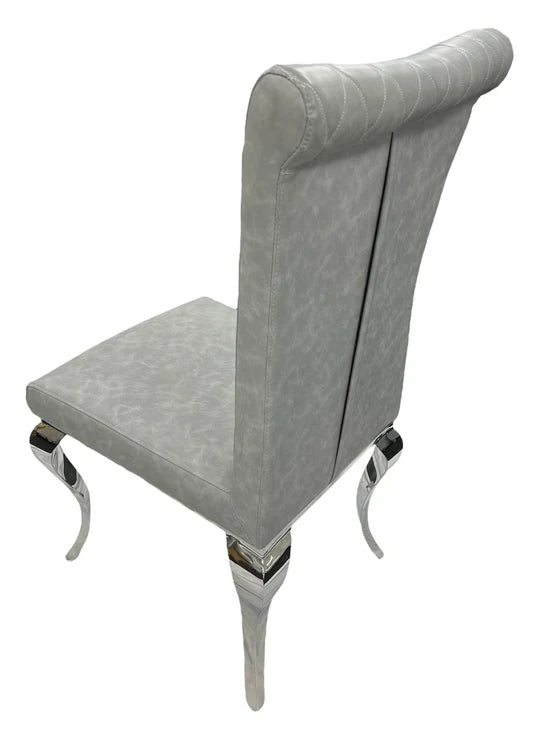 Louis Chrome Round Marble 130cm Dining Table With Nicole PU Leather Dining Chairs