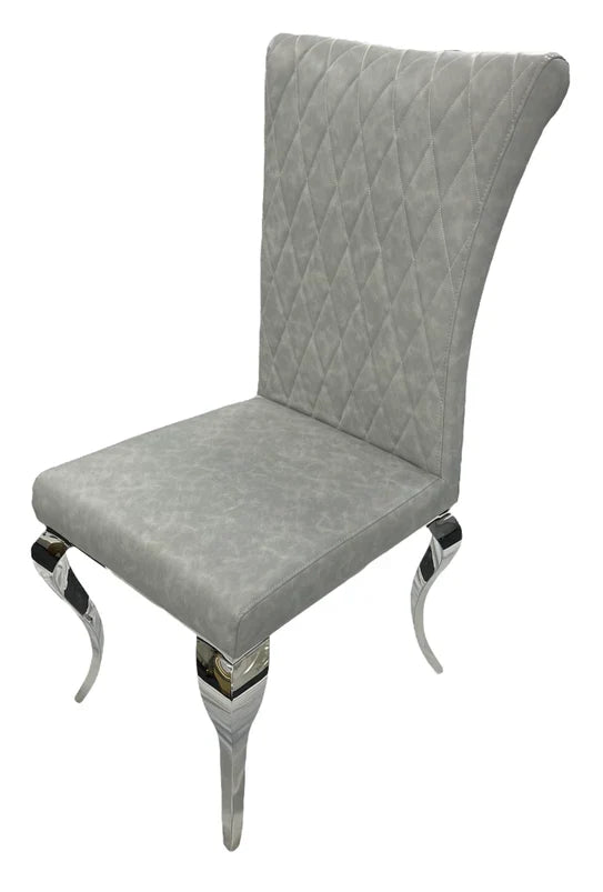 Louis Chrome Round Marble 130cm Dining Table With Nicole PU Leather Dining Chairs