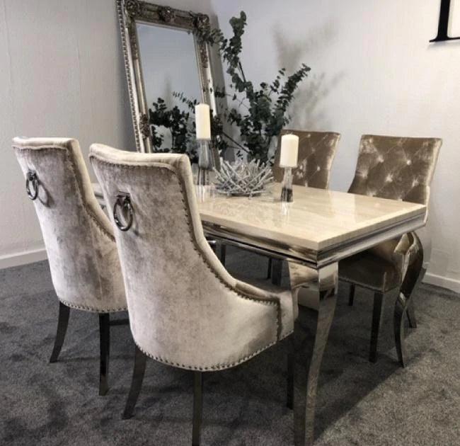 Louis 150CM Marble & Chrome Dining Table - 5 Colours-Esme Furnishings