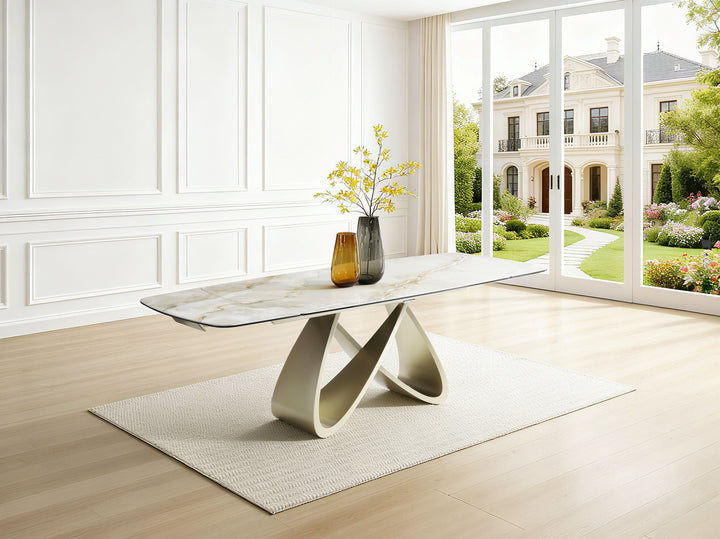 Ludovica 180-260cm Italian Grey Sunset Vein Cloud Ceramic Marble Side Extending Dining Table