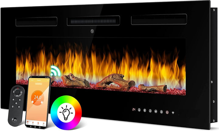 Luminis Black 60" WI-FI Insert Electric Fire 10 Colour LED Glass Wall Mounted Inset