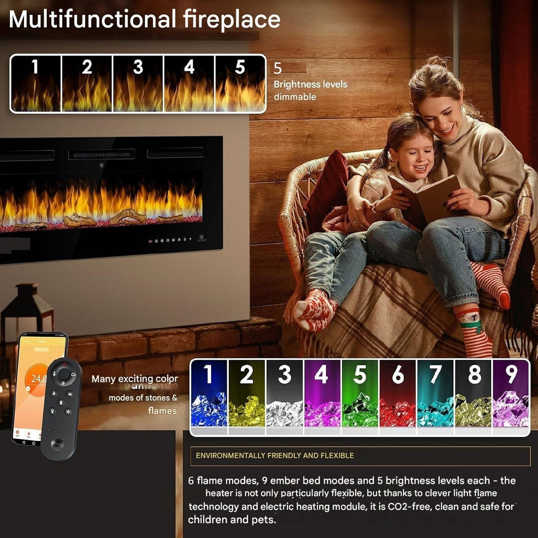 Luminis Black 60" WI-FI Insert Electric Fire 10 Colour LED Glass Wall Mounted Inset