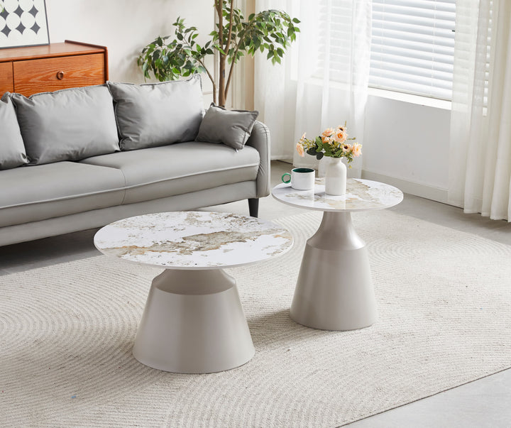 Luna Matt Grey & Pandora Ceramic Marble Set of 2 Nest Of Tables