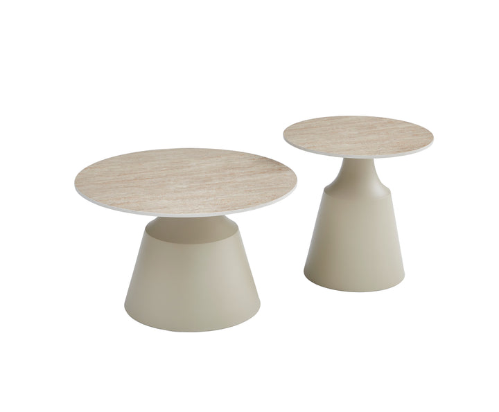 Luna Matt Taupe & Travertine Ceramic Marble Set of 2 Nest Of Tables
