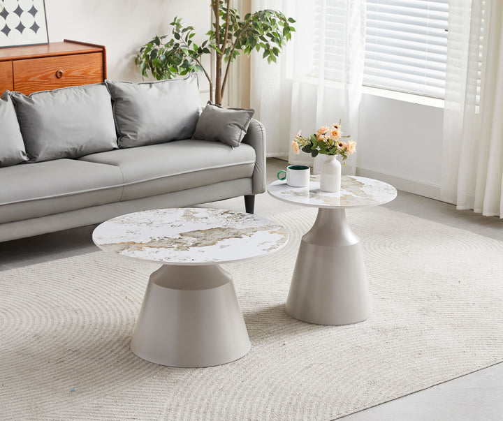 Luna Matt Grey & Pandora Ceramic Marble Set of 2 Nest Of Tables