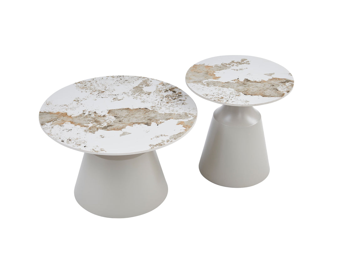Luna Matt Grey & Pandora Ceramic Marble Set of 2 Nest Of Tables