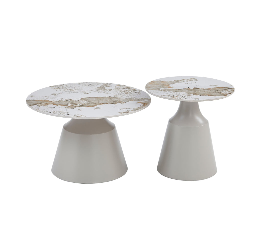 Luna Matt Grey & Pandora Ceramic Marble Set of 2 Nest Of Tables