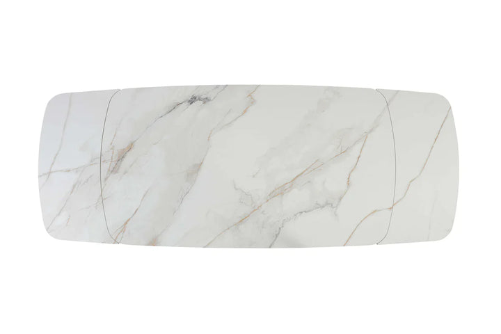 Lusso 180-260cm Italian Brushed Brass & Sunset Statuario Ceramic Marble Side Extending Dining Table