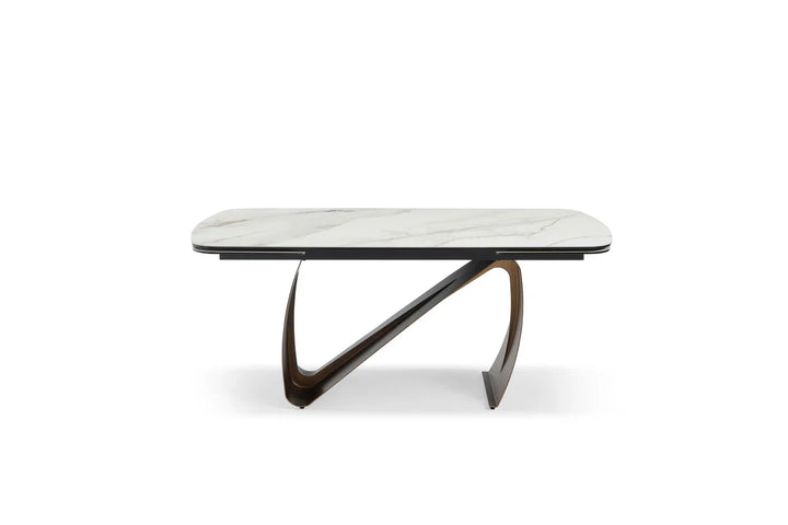 Lusso 180-260cm Italian Brushed Brass & Sunset Statuario Ceramic Marble Side Extending Dining Table