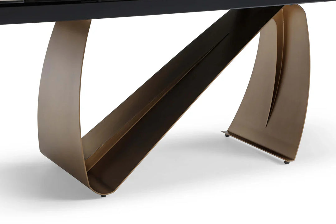 Lusso 180-260cm Italian Brushed Brass & Sunset Statuario Ceramic Marble Side Extending Dining Table