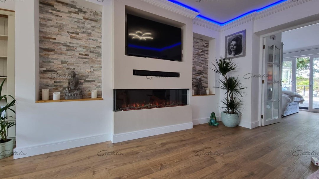 41 50 60 71 Inch HD+ Panoramic Black Electric Luvelle Fire 3 Sided Full Glass-Esme Furnishings