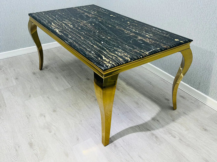 Louis Gold & Black Marble Dining Table In 5 Sizes