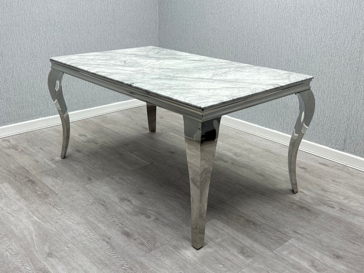 Louis Marble 160CM Dining Table + Victoria Grey Ring Chairs, Bench Option