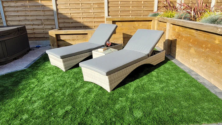 Megan Grey Garden Sunlounger Set With Drinks Table