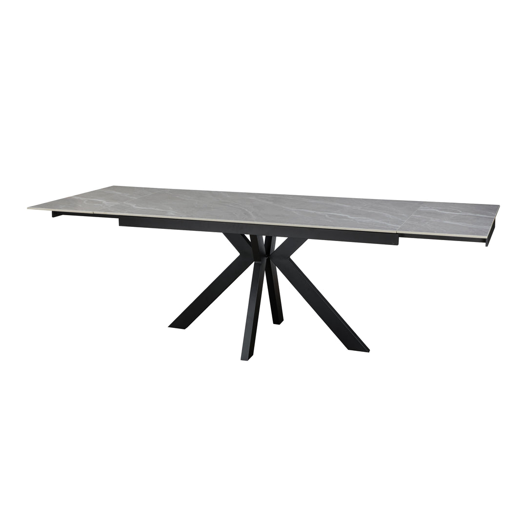 Nova 160-240cm Grey Matt Ceramic Marble Side Extending Dining Table With Velvet Dining Chairs