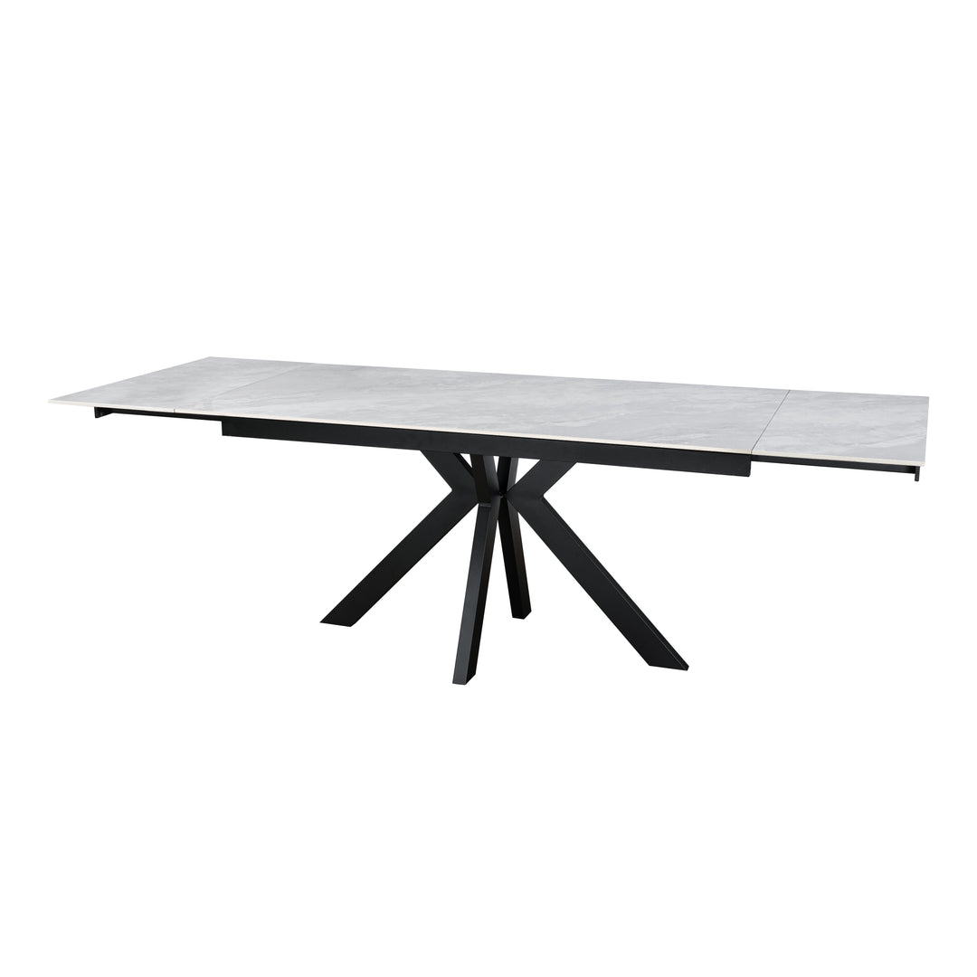 Nova 160-240cm White Ceramic Marble Side Extending Dining Table With Swivel Velvet Dining Chairs