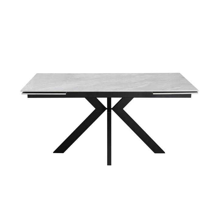 Nova 160-240cm White Ceramic Marble Side Extending Dining Table With Swivel Velvet Dining Chairs