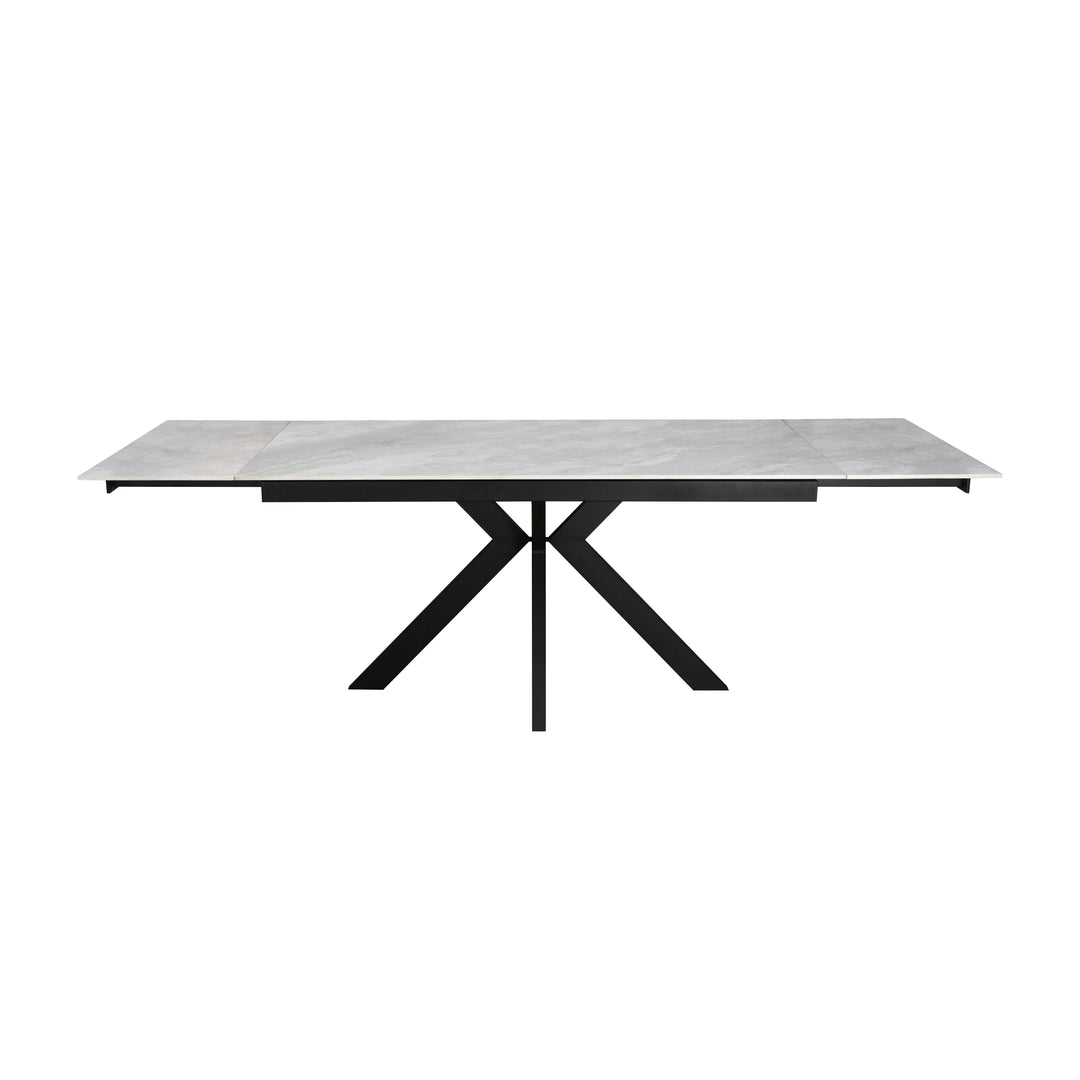 Nova 160-240cm White Ceramic Marble Side Extending Dining Table With Swivel Velvet Dining Chairs