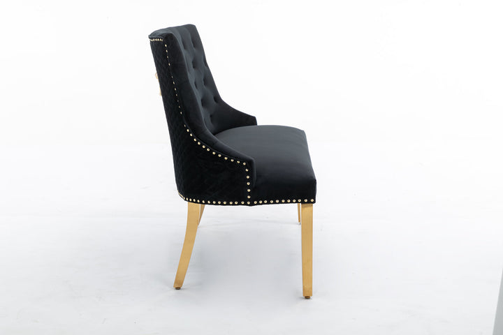 Majestic Gold Lion Knocker Quilted High Back Black Gold Plush Velvet 130cm Dining Bench