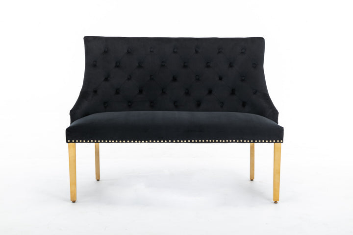 Majestic Gold Lion Knocker Quilted High Back Black Gold Plush Velvet 130cm Dining Bench