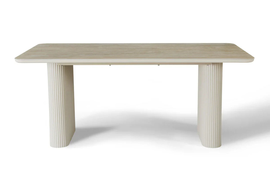 Marlow 180cm Italian Satin Cream & Travertine Ceramic Marble Dining Table