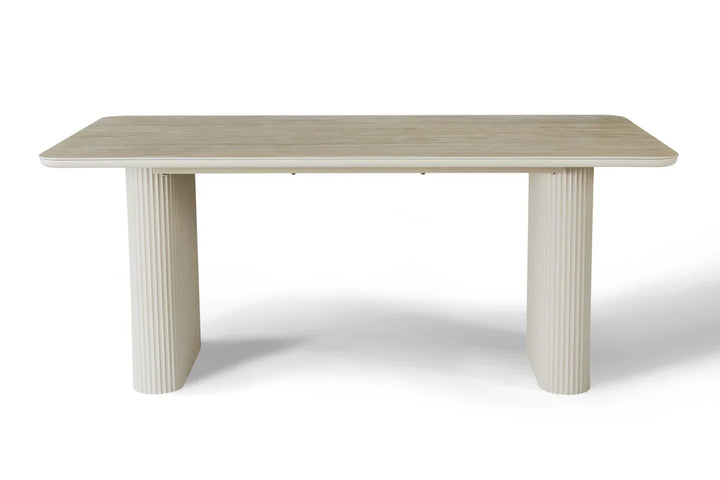 Marlow 180cm Italian Satin Cream & Travertine Ceramic Marble Dining Table