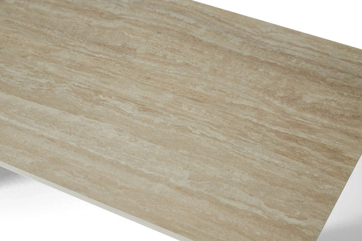 Marlow 180cm Italian Satin Cream & Travertine Ceramic Marble Dining Table