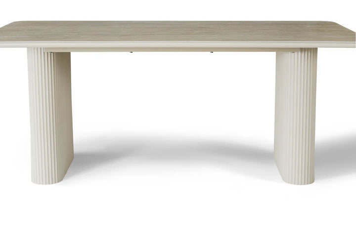 Marlow 180cm Italian Satin Cream & Travertine Ceramic Marble Dining Table
