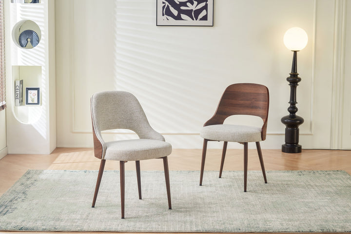 Milo Walnut Wood & Light Taupe Fabric Dining Chair
