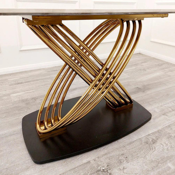 Orion Gold 180cm Dining Table with Polar White Sintered Stone Top-Esme Furnishings