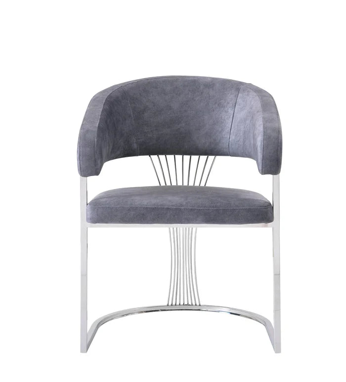 Savoy Grey / Chrome Leathaire Fabric Dining Chair