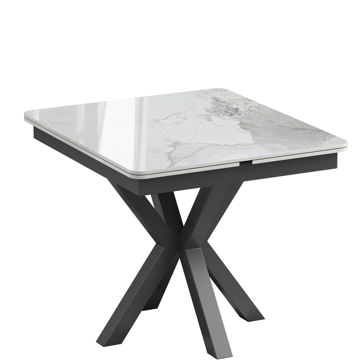 Phoenix 90-150cm White Ceramic Marble Side Extending Dining Table