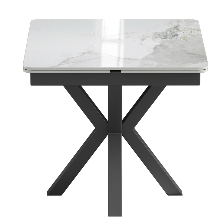 Phoenix 90-150cm White Ceramic Marble Side Extending Dining Table