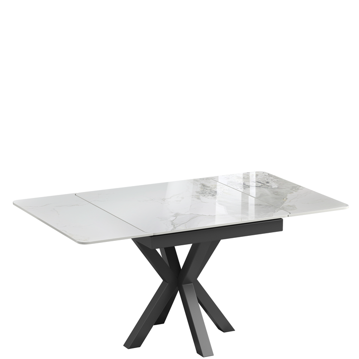 Phoenix 90-150cm White Ceramic Marble Side Extending Dining Table