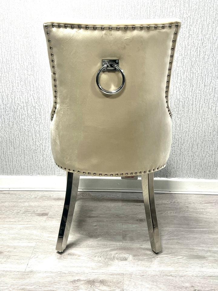 Knightsbridge Mink Cream French Velvet Knocker Back Dining Chair With Chrome Legs