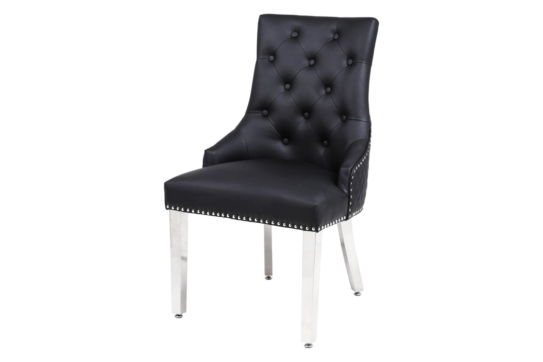 Elina 180cm Grey Marble & Chrome Dining Table + Majestic PU Leather Lion Knocker Dining Chairs