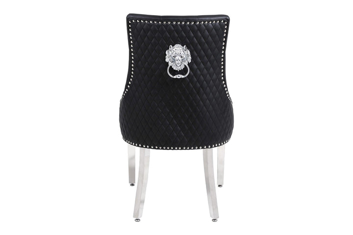 Winchester Black PU Dining Chair Faux Leather Lion Knocker Chrome-Esme Furnishings