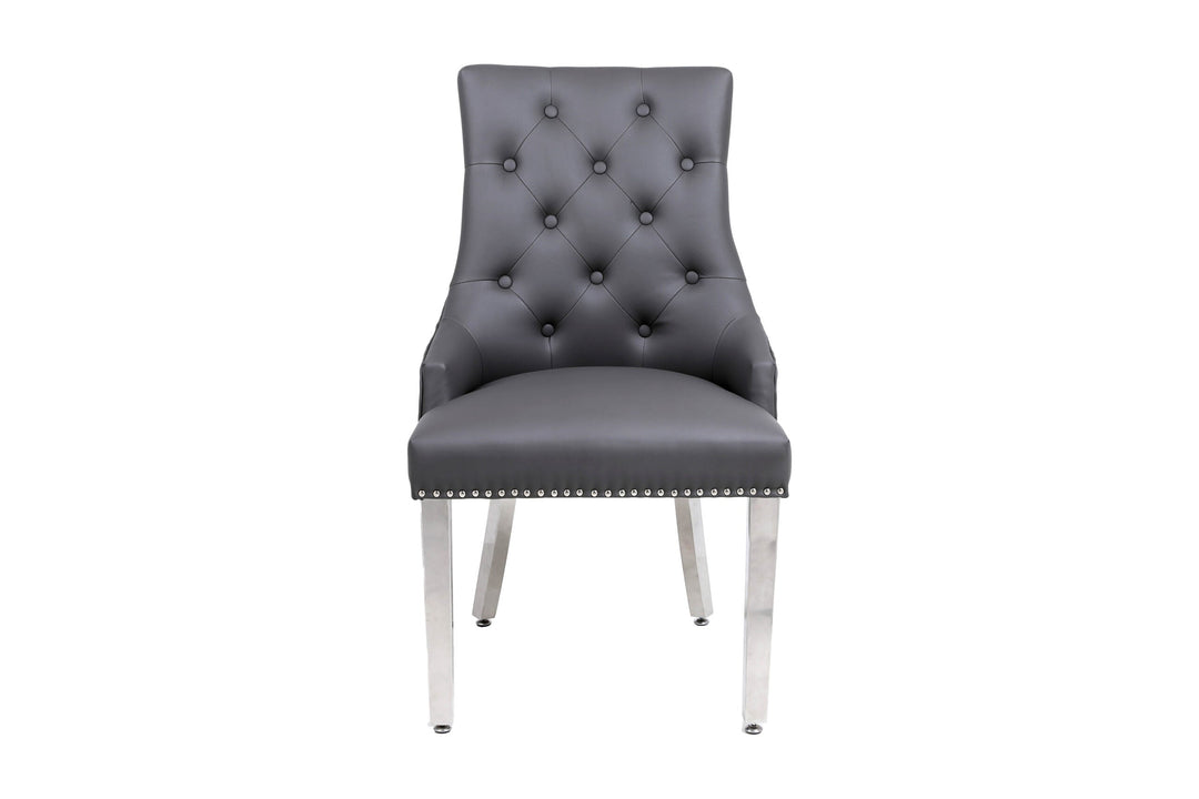 Arianna Marble & Chrome Dining Table With Leather Quilted Lion Knocker PU Leather Chairs