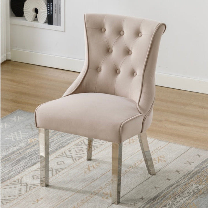 Oakland Mink Cream Velvet Dining Chair With Chrome Legs