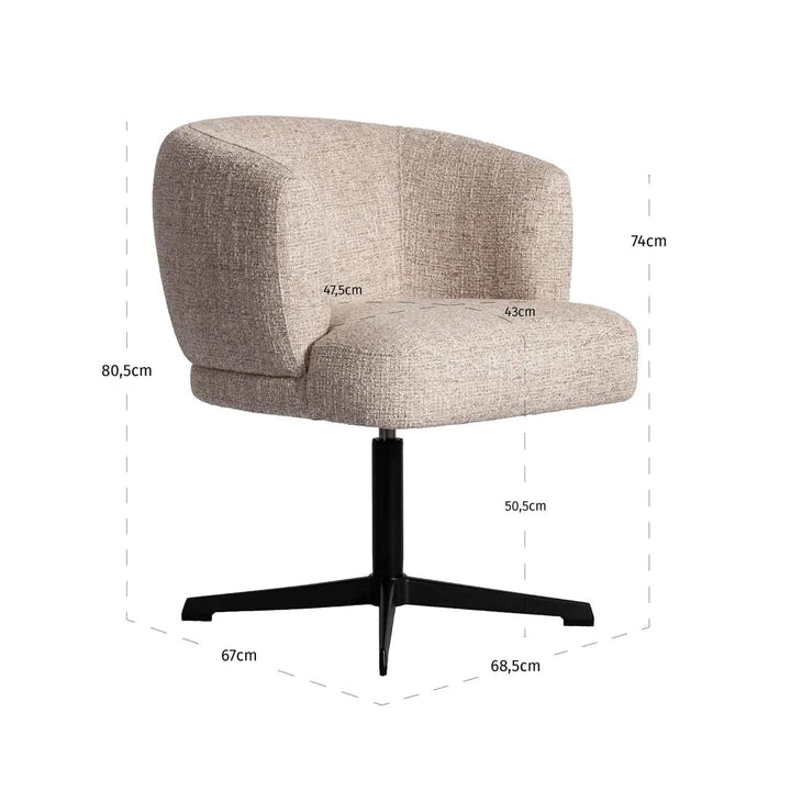 Richmond Interiors Dinan Cream Tweed Dining Chair - Swivel