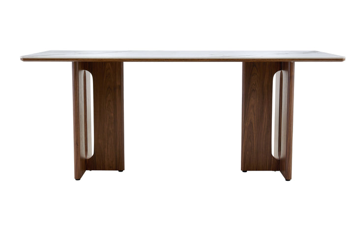 Rinato 180cm Walnut & White/Sunset Cloud Vein Ceramic Marble Dining Table
